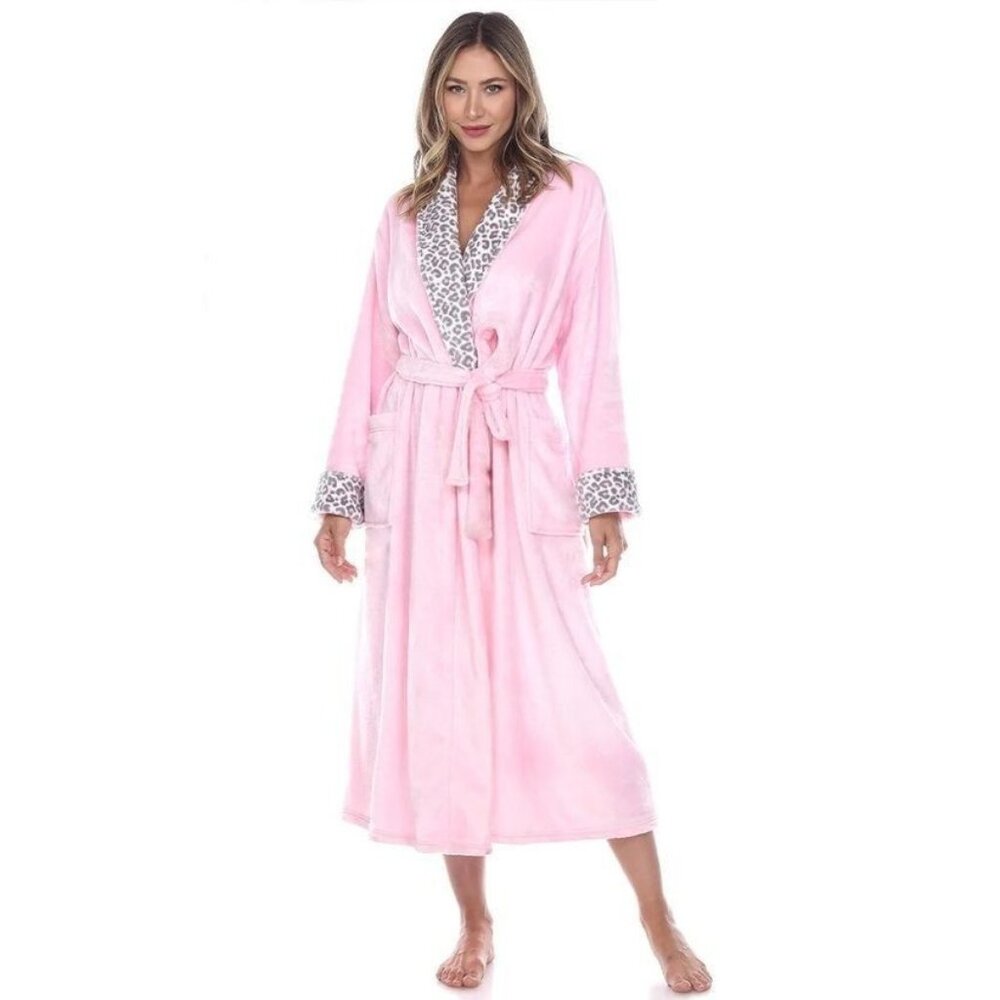 NWT PINK & GRAY SUPER SOFT PLUSH LEOPARD PRINT LOUNGE SPA ROBE - 2XL/3XL